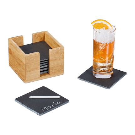 Slate coasters, 8 pcs, bamboo box