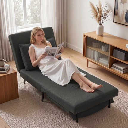 Sleeper Chair Bed, 3-in-1 Fold-Out Linen-Look, Dark Gray