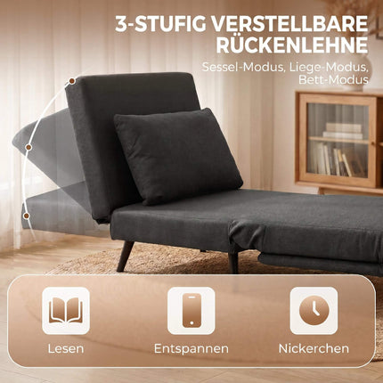 Sleeper Chair Bed, 3-in-1 Fold-Out Linen-Look, Dark Gray