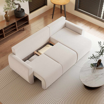 Sleeper Sectional Sofa, Reversible Chaise, Storage, Cream Velvet