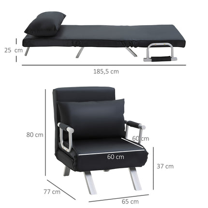 Folding sofa bed chair, black - adjustable, 120 kg capacity