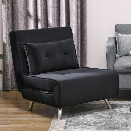 Velvet Folding Sofa Chair Bed with Cushion, Black, 77x88x83Cm