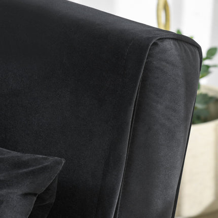Velvet Folding Sofa Chair Bed with Cushion, Black, 77x88x83Cm