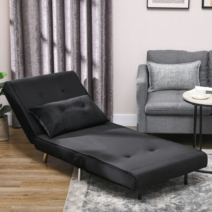 Velvet Folding Sofa Chair Bed with Cushion, Black, 77x88x83Cm