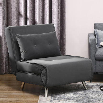 Folding Velvet sofa Chair bed - Dark gray cushion, 77x88x83 cm