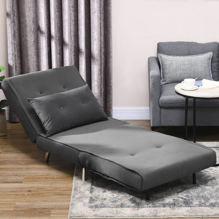 Folding Velvet sofa Chair bed - Dark gray cushion, 77x88x83 cm