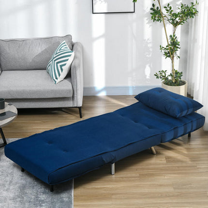 Folding Velvet Sofa Bed - Blue, Cushioned, 77x88x83cm