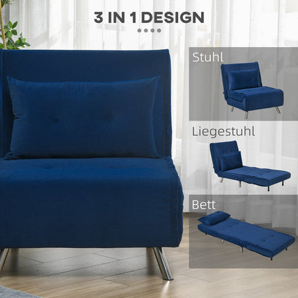 Folding Velvet Sofa Bed - Blue, Cushioned, 77x88x83cm