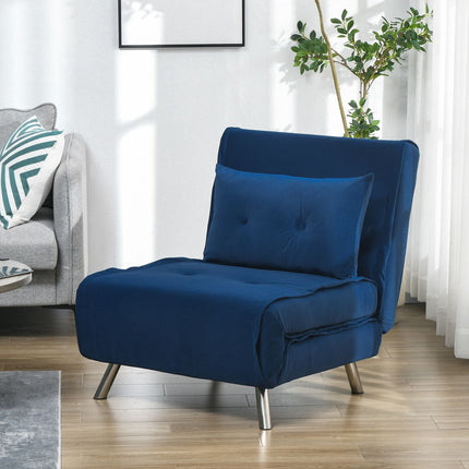Folding Velvet Sofa Bed - Blue, Cushioned, 77x88x83cm