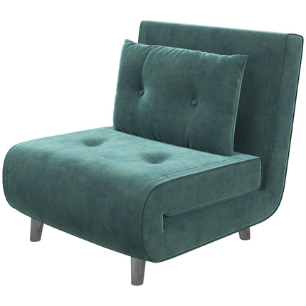 Folding sofa Chair bed with cushions, velvet look, green