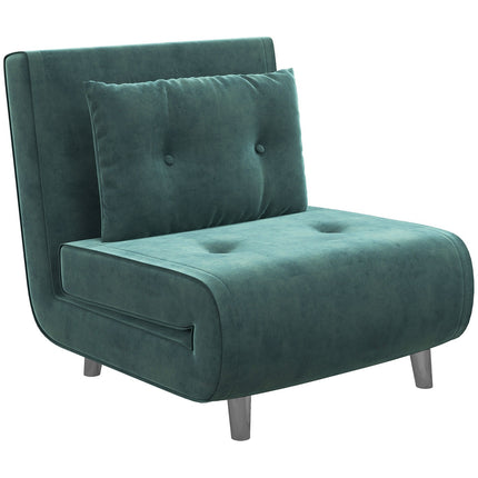 Folding sofa Chair bed with cushions, velvet look, green