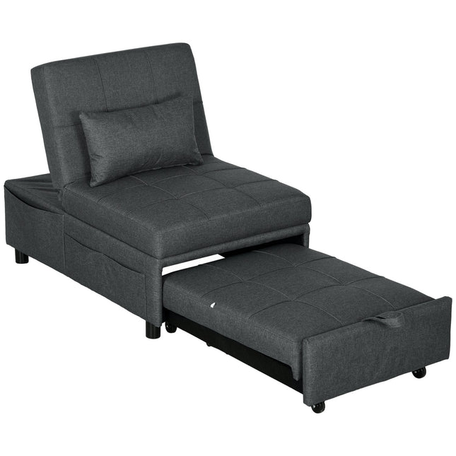 3-in-1 gray folding chair - Guest bed with wheels and pocket