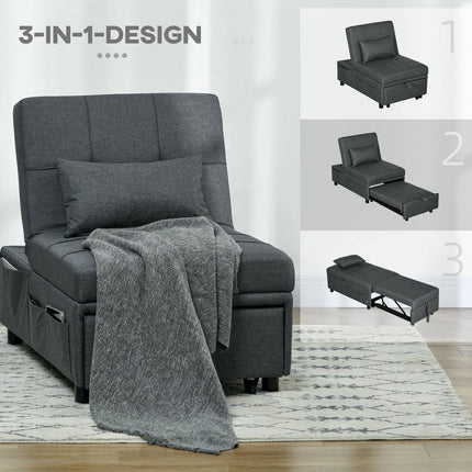 3-in-1 gray folding chair - Guest bed with wheels and pocket