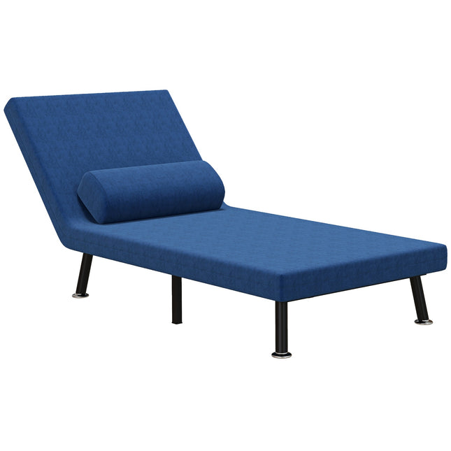 Slaapstoel, opklapbed met bedfunctie, rugkussen, opklapbare relaxstoel met linnenlook, verstelbare rugleuning, 75 x 70 x 75 cm, donkerblauw