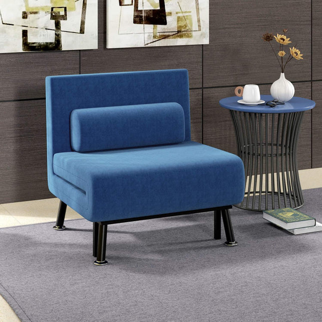 Slaapstoel, opklapbed met bedfunctie, rugkussen, opklapbare relaxstoel met linnenlook, verstelbare rugleuning, 75 x 70 x 75 cm, donkerblauw