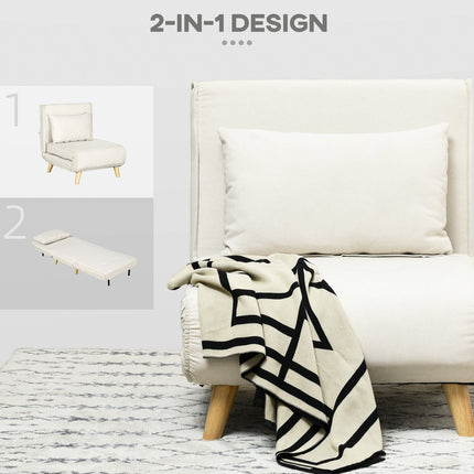 Folding daybed - adjustable, linen, cream white