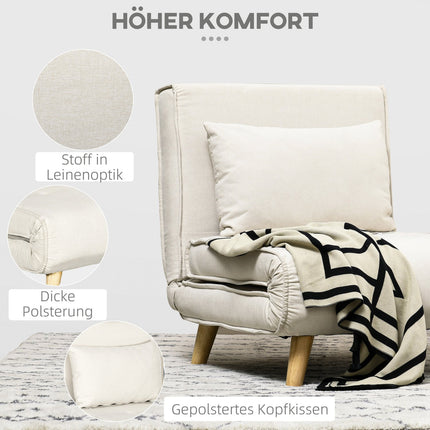 Folding daybed - adjustable, linen, cream white