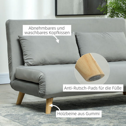 Slaapstoel, opklapbed met bedfunctie, lendenkussen, opklapbare relaxstoel met fluwelen look, verstelbare rugleuning, draagvermogen tot 250 kg, voor woonkamer grijs Aosom