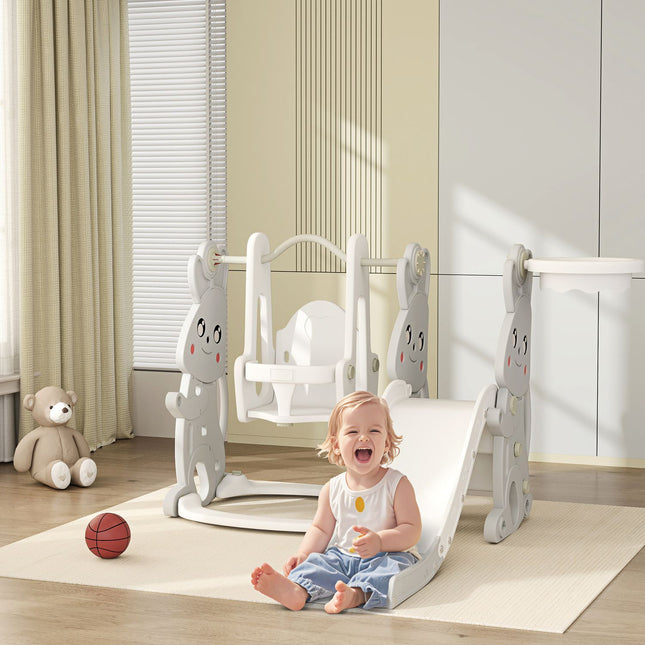 4-in-1 children's slide with gray rabbit design
