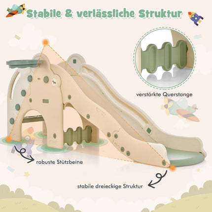 Slide Outdoor 4 in 1 Children's Slide & Tunnel & Basketball Hoop & Ladder 187.5 x 75 x 77.5 cm Green