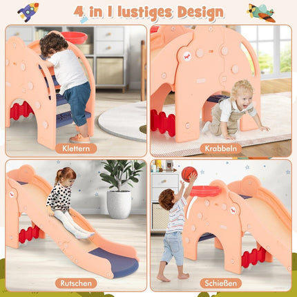 Slide Outdoor 4 in 1 Children's Slide & Tunnel & Basketball Hoop & Ladder 187.5 x 75 x 77.5 cm Pink