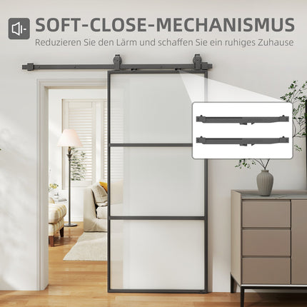 Sliding Door Kit with Frosted Glass, Soft-Close, Black Steel