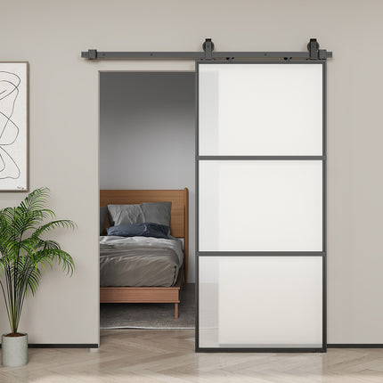 Sliding Door Kit with Frosted Glass, Soft-Close, Black Steel