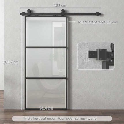 Sliding Door Kit with Frosted Glass, Soft-Close, Black Steel