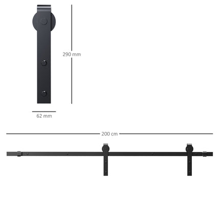 Sliding door track set, carbon steel, black, 200cm