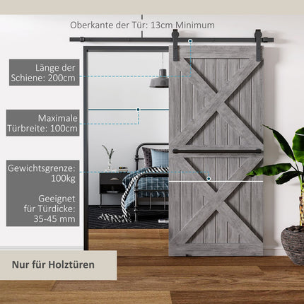 Sliding door track set, carbon steel, black, 200cm