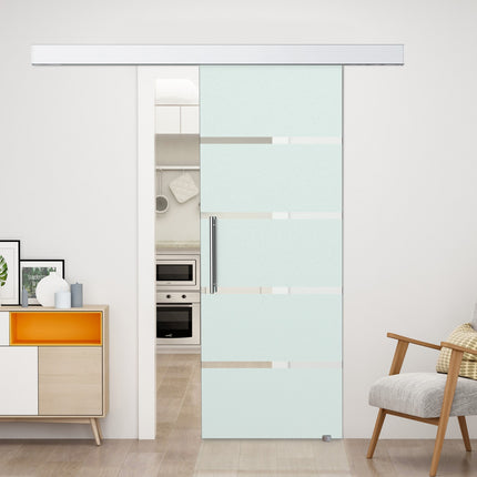 Sliding glass door with satin stripes, handle - 2050x775 mm