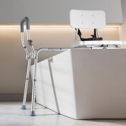 Sliding Tub Transfer Bench, 400 lb, Arms and Backrest
