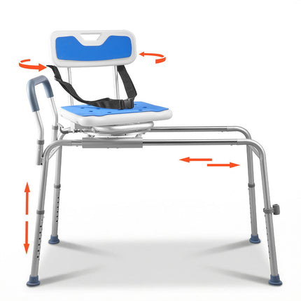 Sliding Tub Transfer Bench, Swivel Seat, 400 lb Capacity