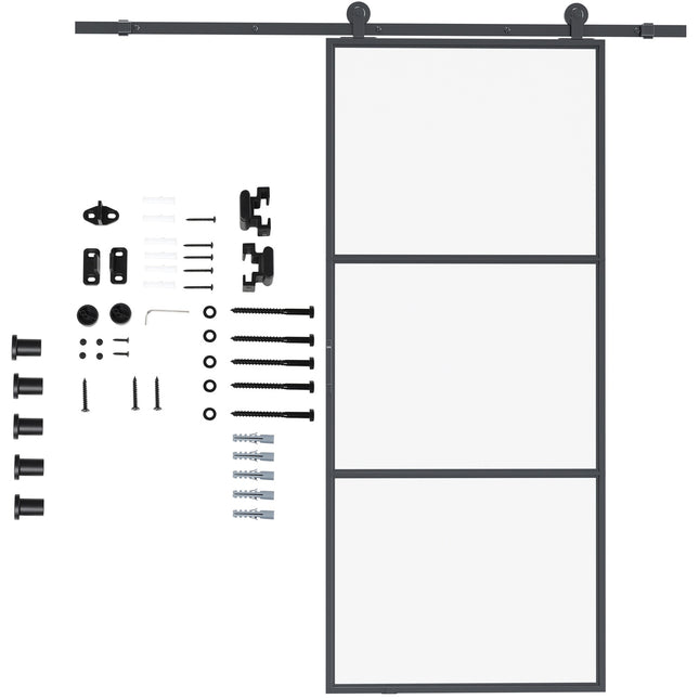 Sliding door kit, carbon steel, installation kit without door, space-saving, black