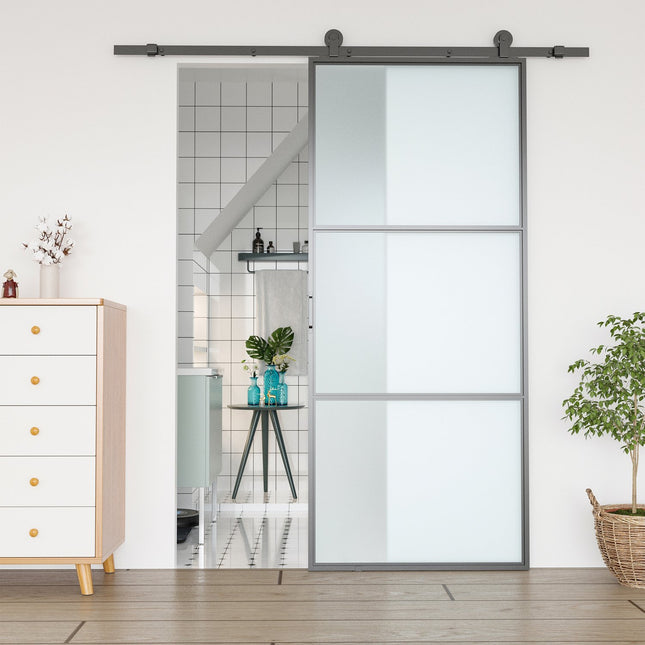 Sliding door kit, carbon steel, installation kit without door, space-saving, black