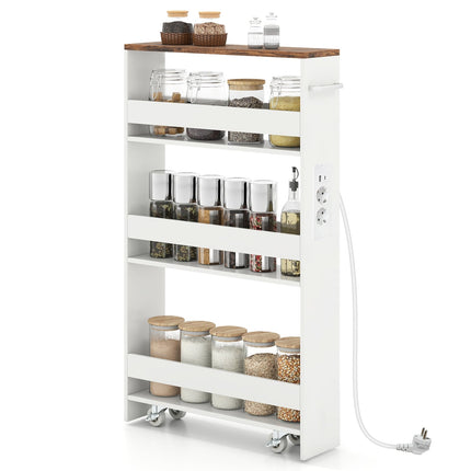 Slim 13cm Rolling Storage Cart with Charging Station