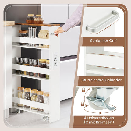 Slim 13cm Rolling Storage Cart with Charging Station