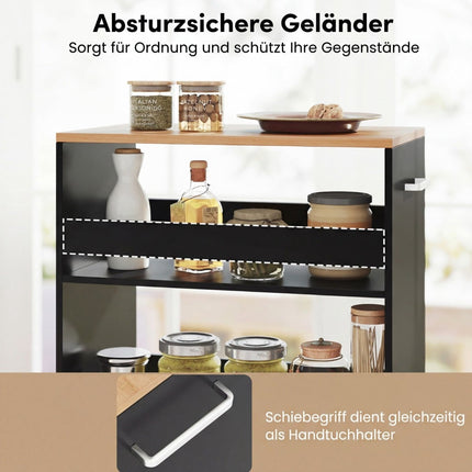 Slim 4-Tier Kitchen Cart with Handle & Rails, Black
