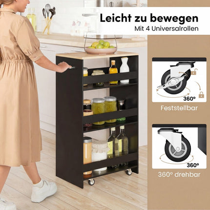 Slim 4-Tier Kitchen Cart with Handle & Rails, Black