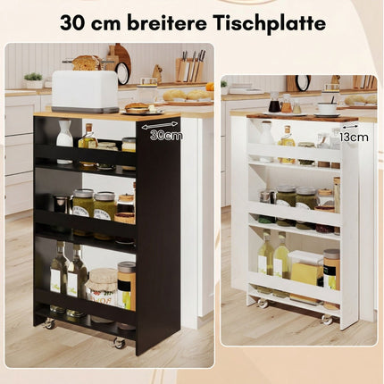 Slim 4-Tier Kitchen Cart with Handle & Rails, Black