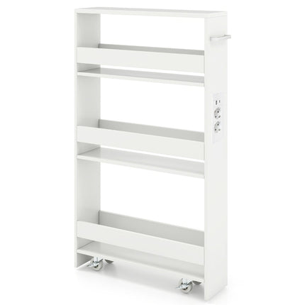 Slim 4-Tier Rolling Kitchen Cart with Charging Station