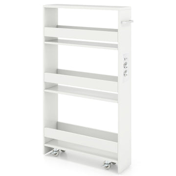 Slim 4-Tier Rolling Kitchen Cart with Charging Station