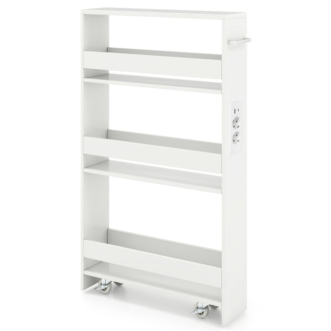 Slim 4-Tier Rolling Kitchen Cart with Charging Station