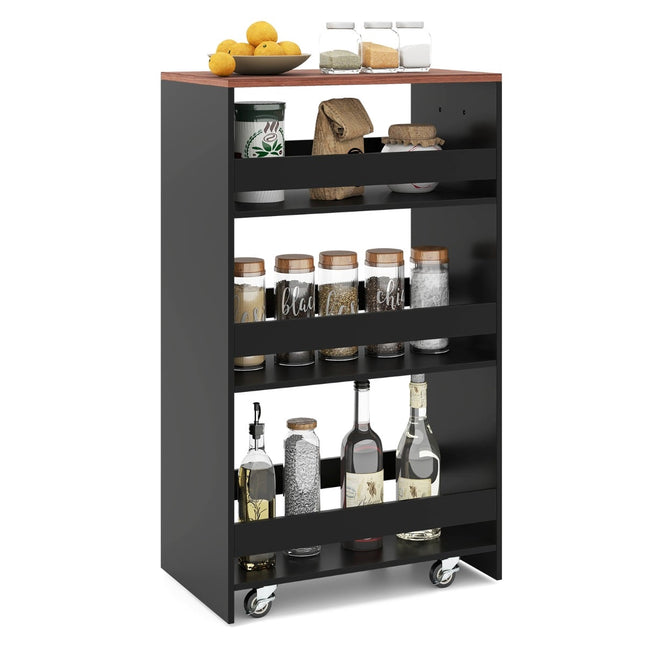 Slim 4-Tier Rolling Kitchen Cart with Handle, Black/Vintage