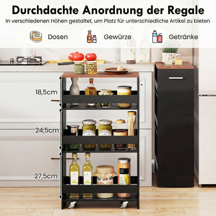 Slim 4-Tier Rolling Storage Cart with Charging Station