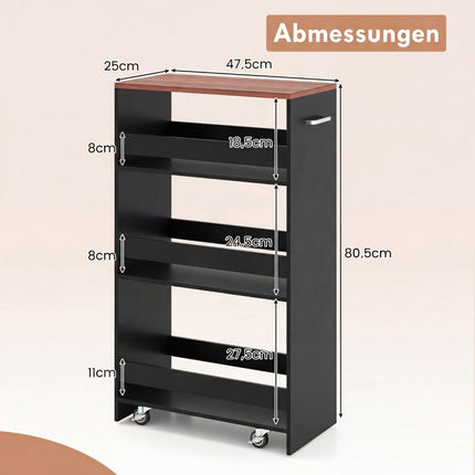 Slim 4-Tier Rolling Storage Cart with Charging Station