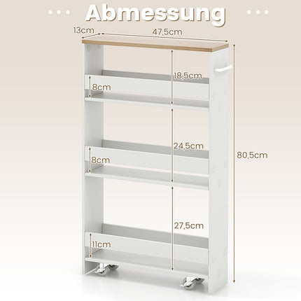 Slim 4-Tier Rolling Storage Cart with Open Shelves