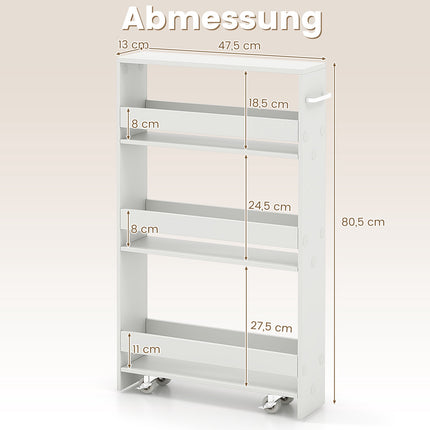 Slim 4-Tier Rolling Storage Cart with Open Shelves, White