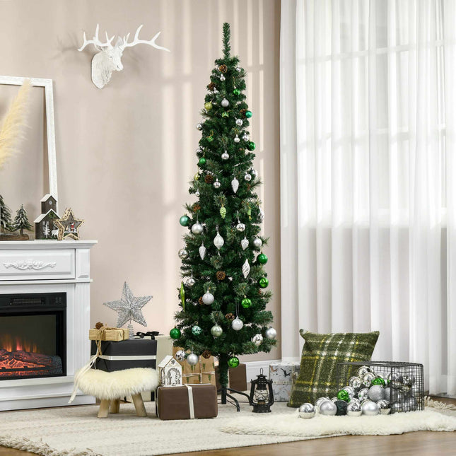 Slim Artificial Christmas Tree, Green, 195 cm, Indoor Use