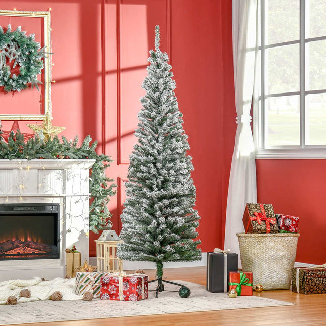 Slim Artificial Christmas Tree with Snow, 180 cm, Green